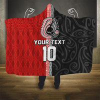 Custom Tonga and New Zealand Rugby Hooded Blanket Maori Mix Ngatu Pattern LT03 One Size Black - Polynesian Pride