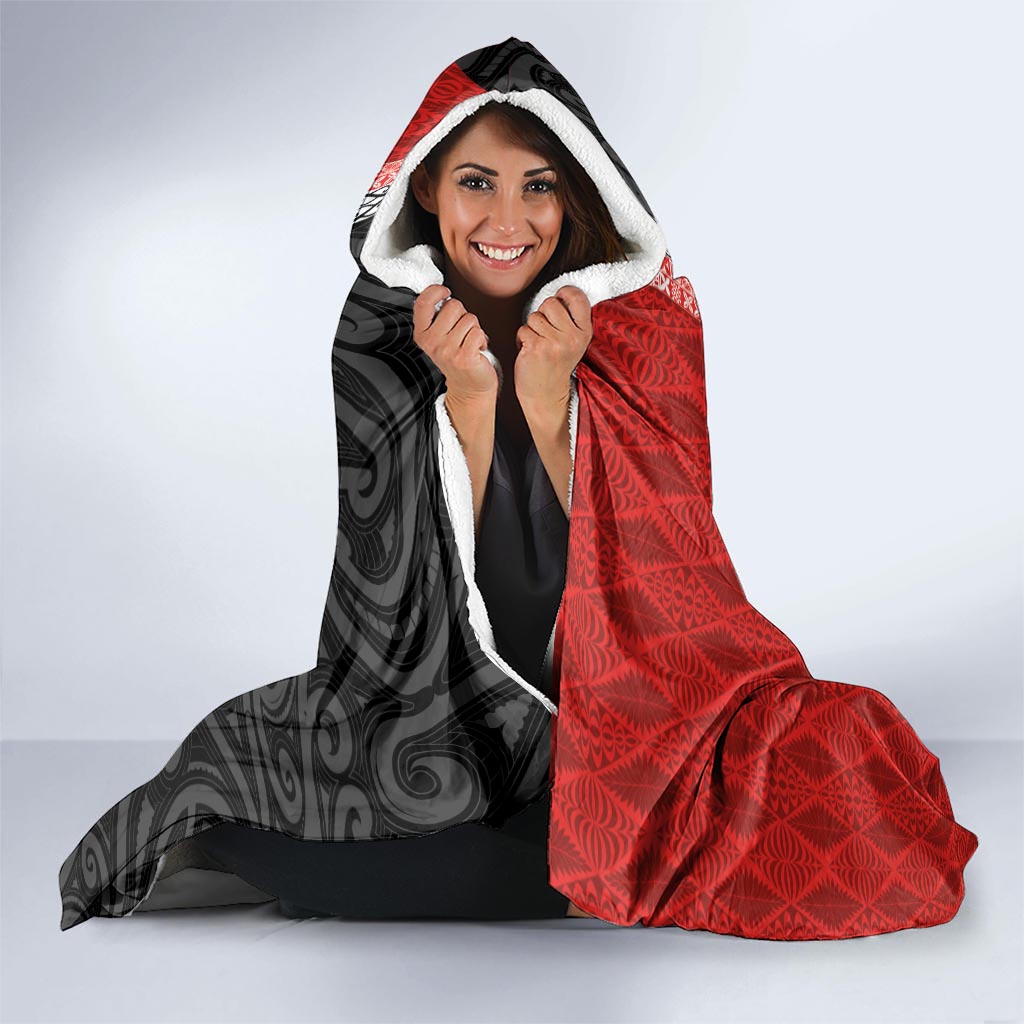 Custom Tonga and New Zealand Rugby Hooded Blanket Maori Mix Ngatu Pattern LT03 - Polynesian Pride