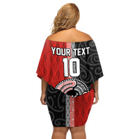 Custom Tonga and New Zealand Rugby Off Shoulder Short Dress Maori Mix Ngatu Pattern LT03 - Polynesian Pride