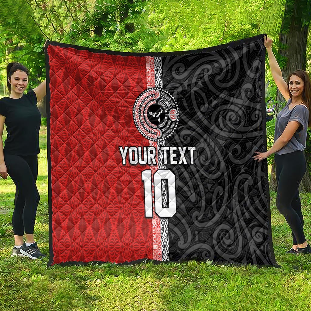 Custom Tonga and New Zealand Rugby Quilt Maori Mix Ngatu Pattern LT03 - Polynesian Pride