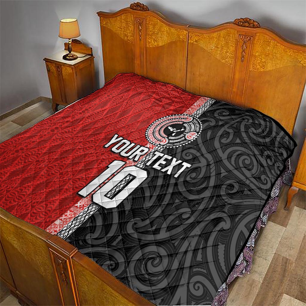 Custom Tonga and New Zealand Rugby Quilt Maori Mix Ngatu Pattern LT03 - Polynesian Pride