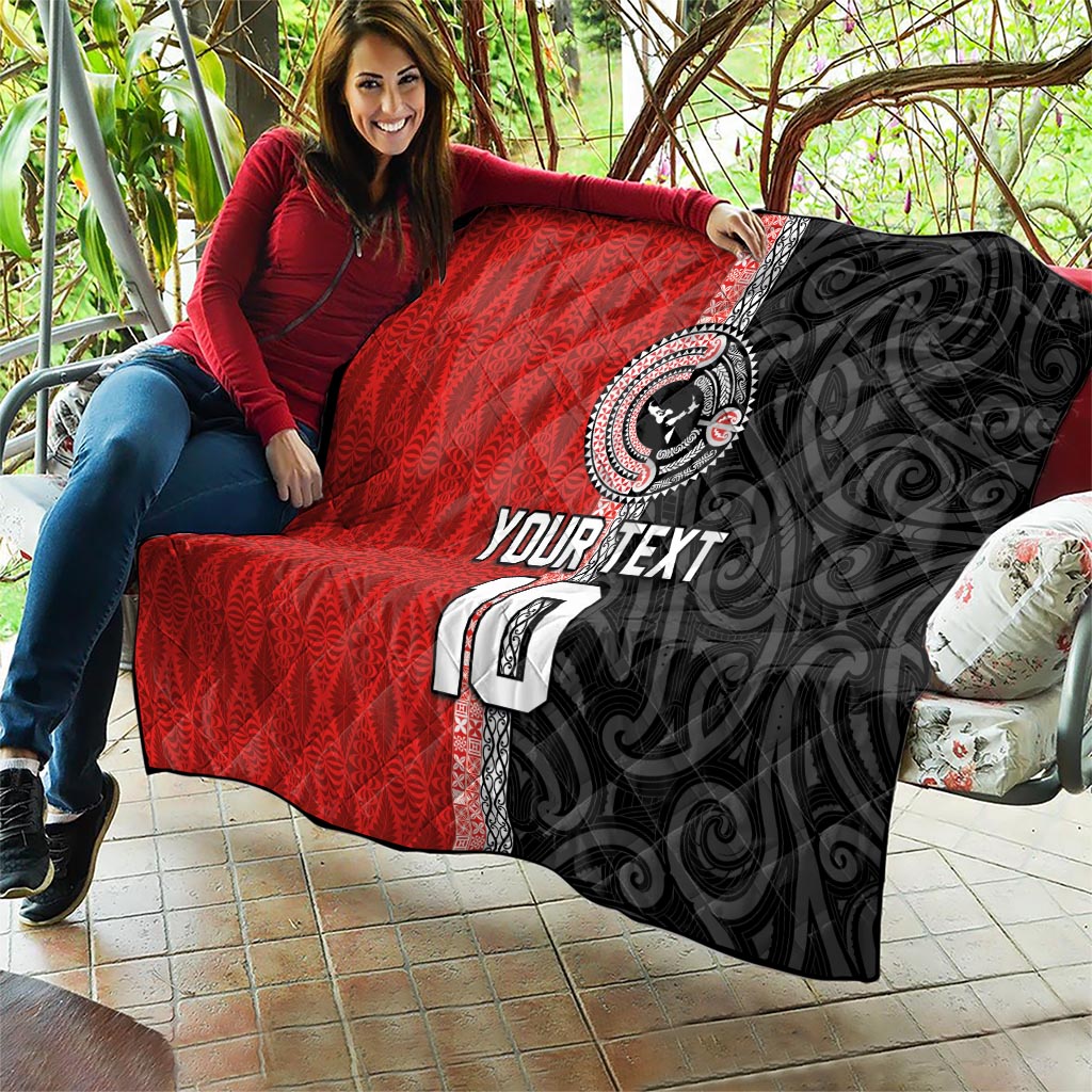 Custom Tonga and New Zealand Rugby Quilt Maori Mix Ngatu Pattern LT03 - Polynesian Pride