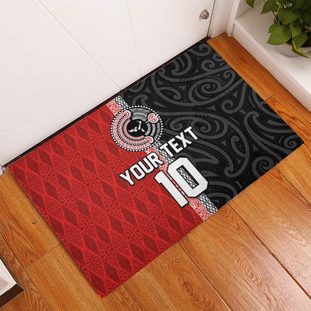 Custom Tonga and New Zealand Rugby Rubber Doormat Maori Mix Ngatu Pattern LT03 Black - Polynesian Pride