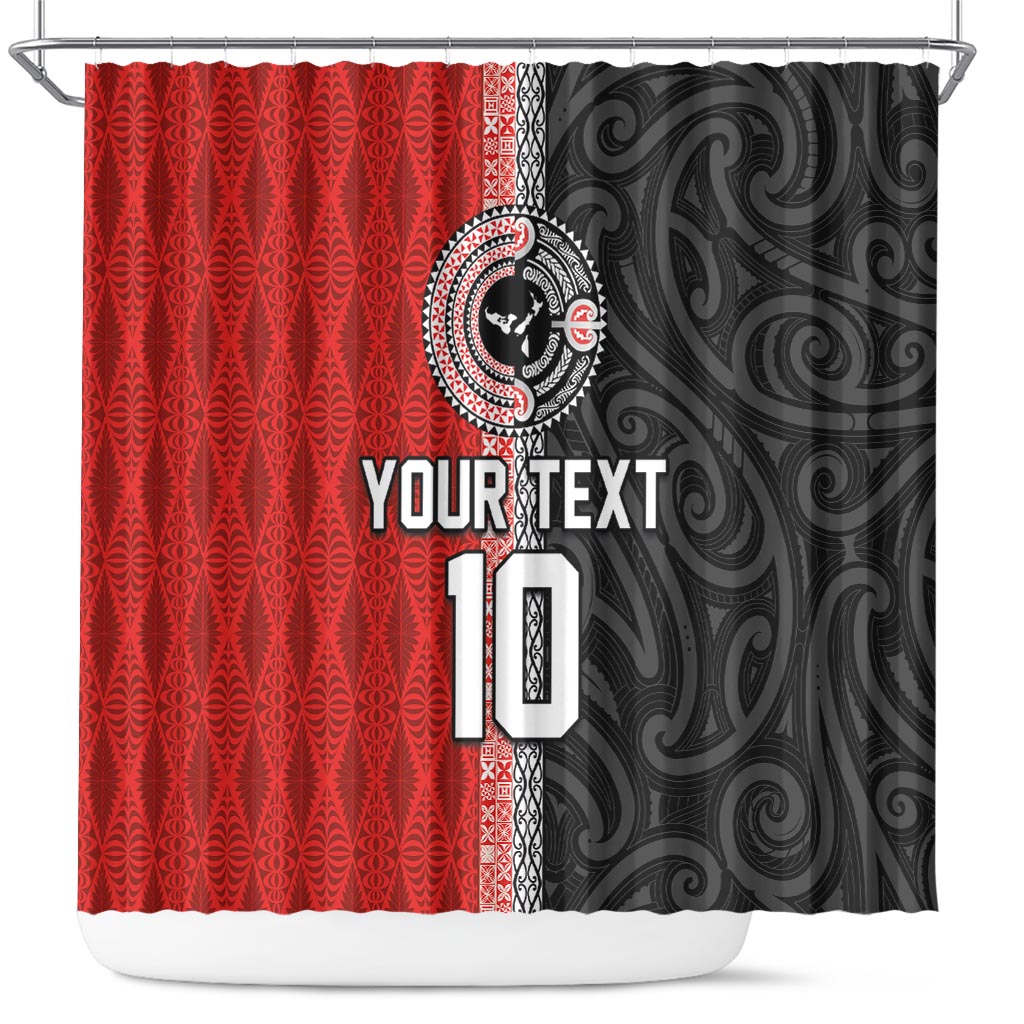 Custom Tonga and New Zealand Rugby Shower Curtain Maori Mix Ngatu Pattern