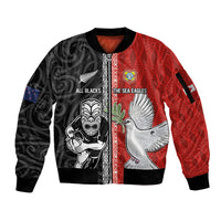 Custom Tonga and New Zealand Rugby Sleeve Zip Bomber Jacket Maori Mix Ngatu Pattern LT03 Unisex Black - Polynesian Pride