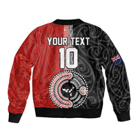 Custom Tonga and New Zealand Rugby Sleeve Zip Bomber Jacket Maori Mix Ngatu Pattern LT03 - Polynesian Pride