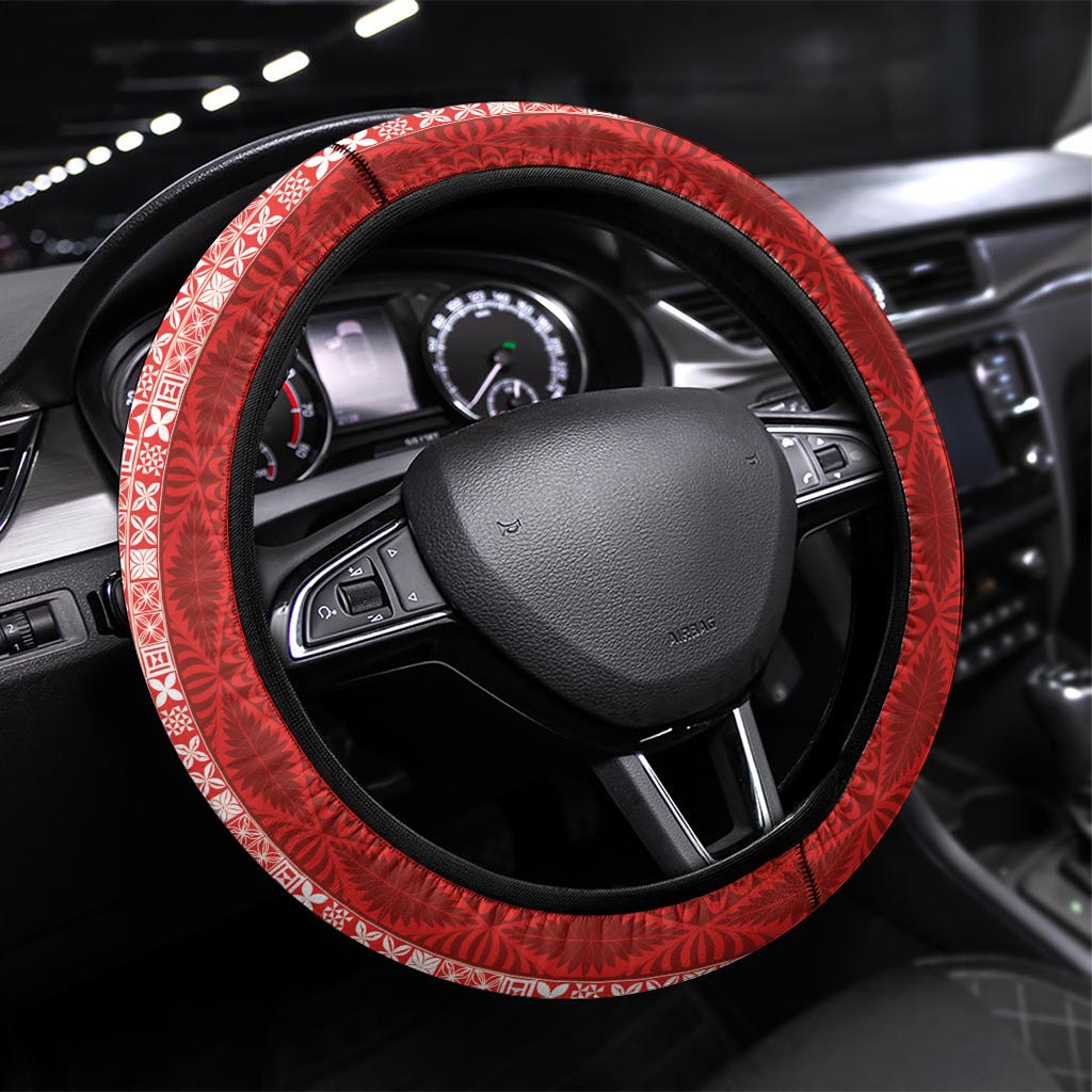 Tonga and New Zealand Rugby Steering Wheel Cover Maori Mix Ngatu Pattern LT03 Universal Fit Black - Polynesian Pride