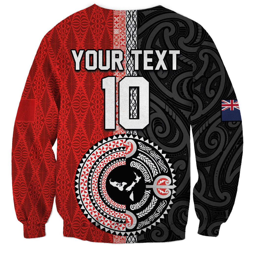 Custom Tonga and New Zealand Rugby Sweatshirt Maori Mix Ngatu Pattern LT03 - Polynesian Pride