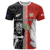 Custom Tonga and New Zealand Rugby T Shirt Maori Mix Ngatu Pattern LT03 Black - Polynesian Pride