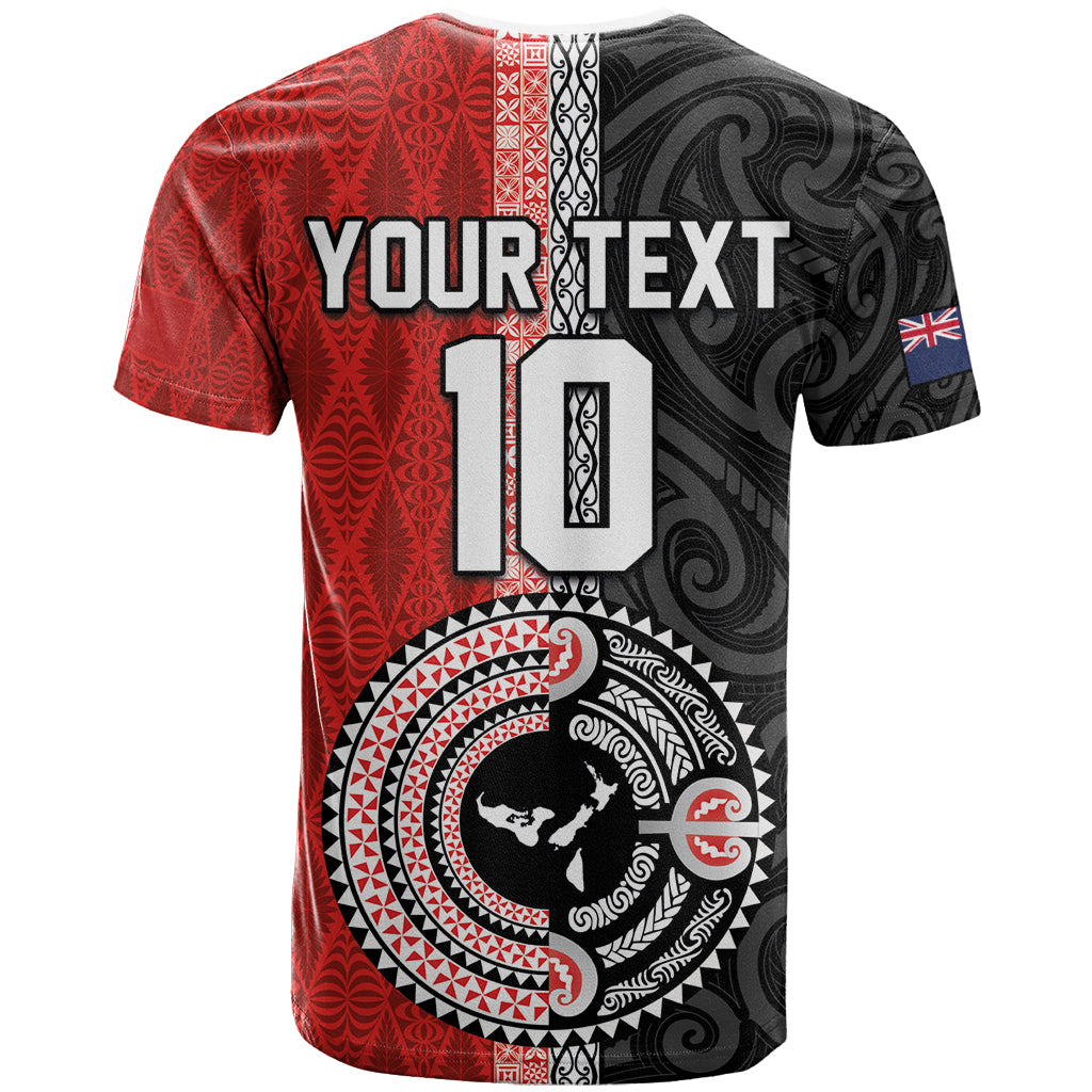 Custom Tonga and New Zealand Rugby T Shirt Maori Mix Ngatu Pattern LT03 - Polynesian Pride
