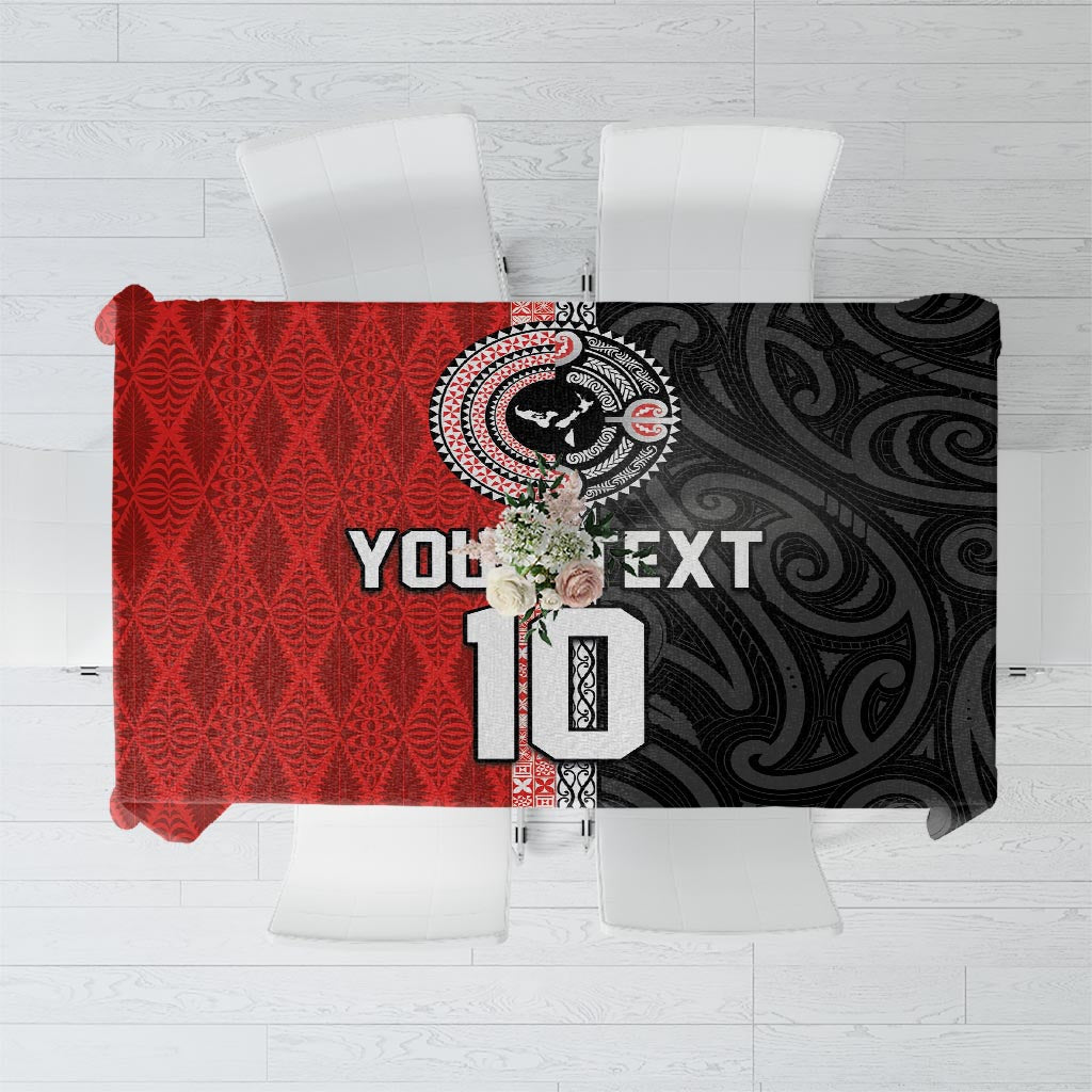 Custom Tonga and New Zealand Rugby Tablecloth Maori Mix Ngatu Pattern