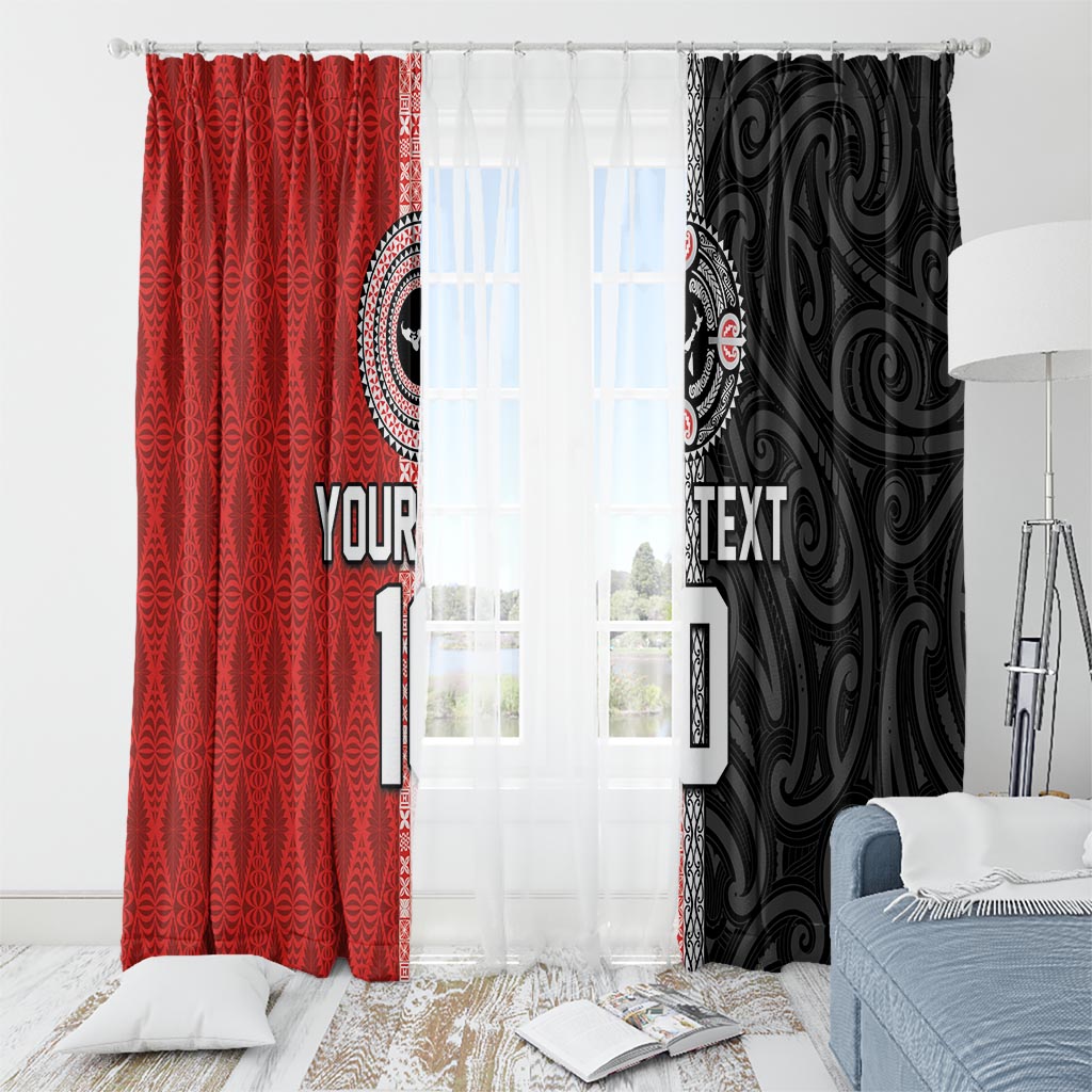 Custom Tonga and New Zealand Rugby Window Curtain Maori Mix Ngatu Pattern LT03 - Polynesian Pride