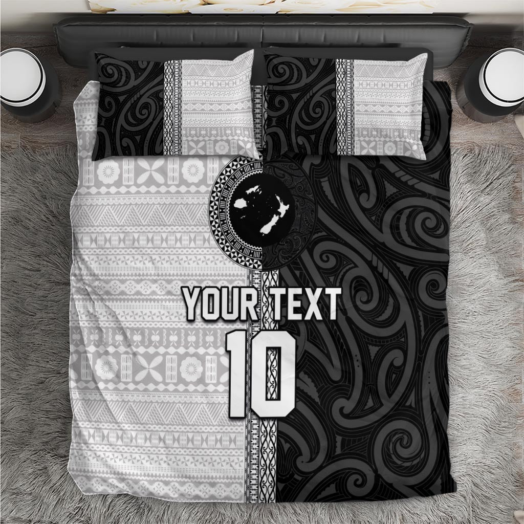 Custom Fiji and New Zealand Rugby Bedding Set Tapa Mix Maori Pattern LT03 Black - Polynesian Pride