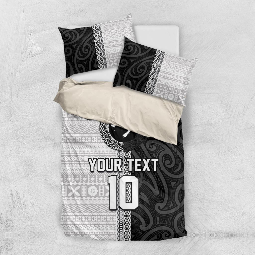 Custom Fiji and New Zealand Rugby Bedding Set Tapa Mix Maori Pattern LT03 US Twin 172cm x 218cm Black - Polynesian Pride