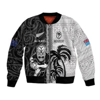 Custom Fiji and New Zealand Rugby Bomber Jacket Tapa Mix Maori Pattern LT03 Unisex Black - Polynesian Pride