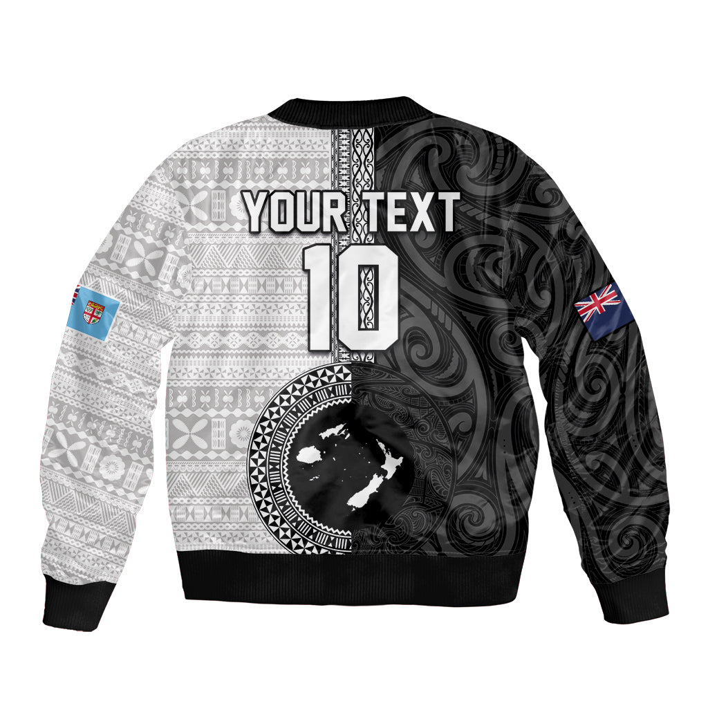Custom Fiji and New Zealand Rugby Bomber Jacket Tapa Mix Maori Pattern LT03 - Polynesian Pride