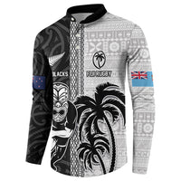 Custom Fiji and New Zealand Rugby Button Sweatshirt Tapa Mix Maori Pattern LT03 - Polynesian Pride
