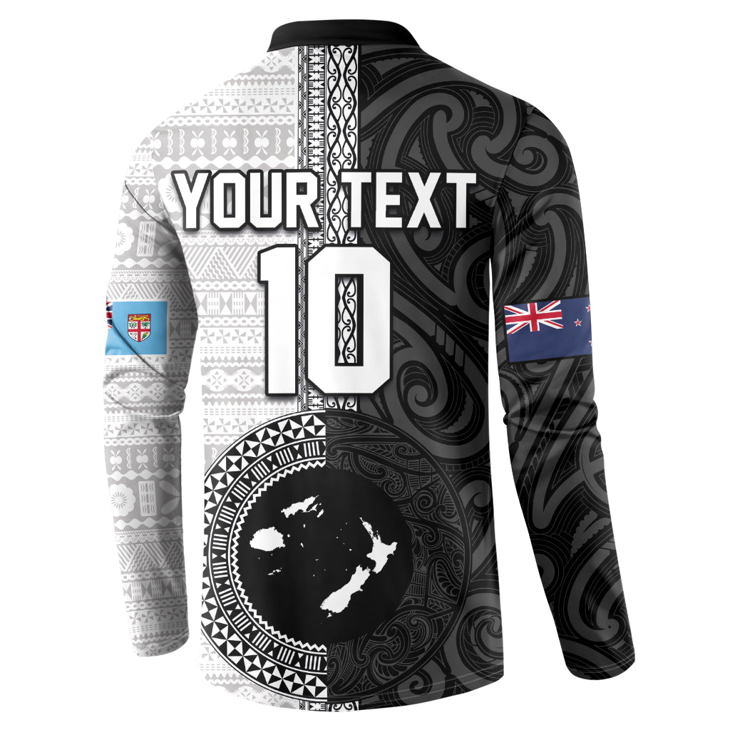Custom Fiji and New Zealand Rugby Button Sweatshirt Tapa Mix Maori Pattern LT03 - Polynesian Pride