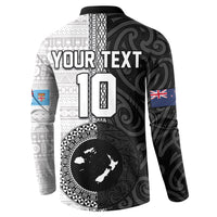 Custom Fiji and New Zealand Rugby Button Sweatshirt Tapa Mix Maori Pattern LT03 - Polynesian Pride