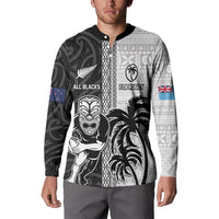Custom Fiji and New Zealand Rugby Button Sweatshirt Tapa Mix Maori Pattern LT03 - Polynesian Pride