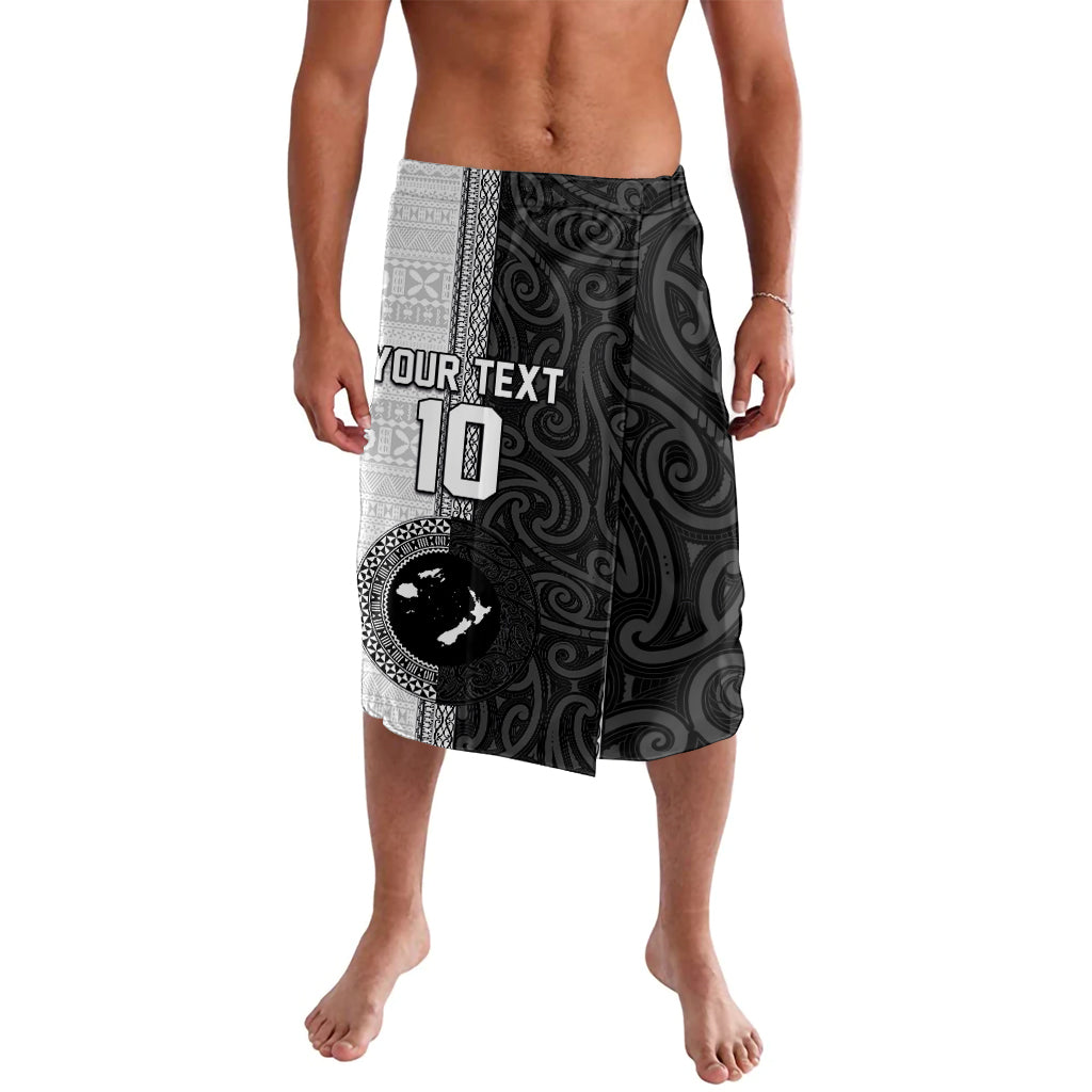 Custom Fiji and New Zealand Rugby Lavalava Tapa Mix Maori Pattern LT03 Black - Polynesian Pride