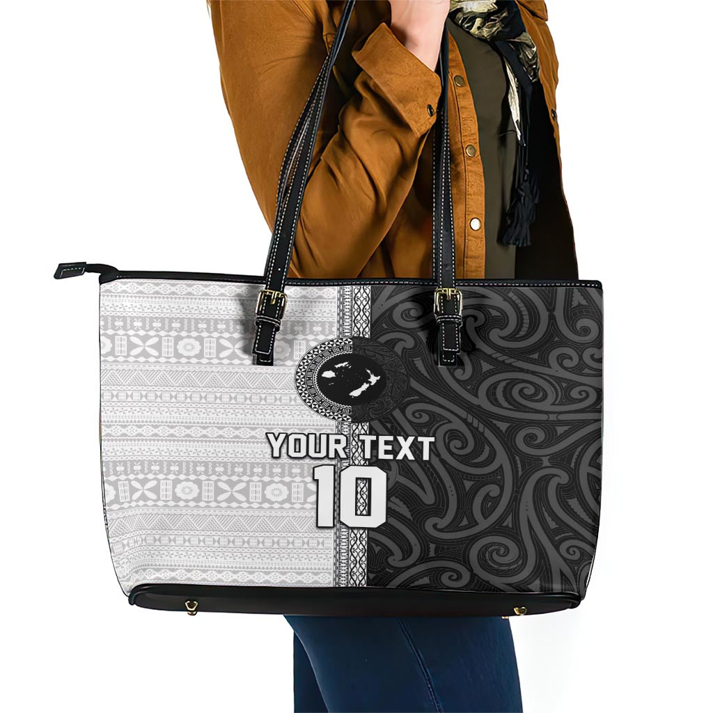 Custom Fiji and New Zealand Rugby Leather Tote Bag Tapa Mix Maori Pattern LT03 - Polynesian Pride