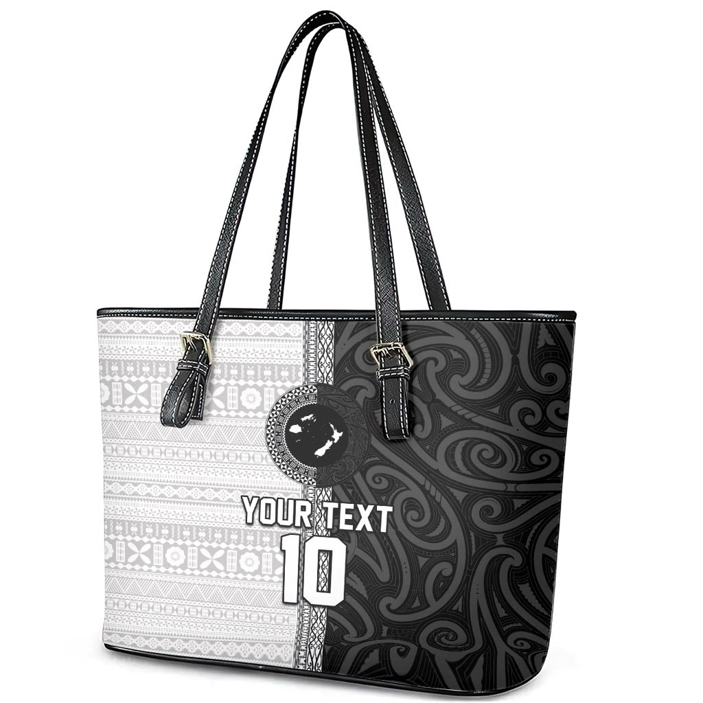 Custom Fiji and New Zealand Rugby Leather Tote Bag Tapa Mix Maori Pattern LT03 - Polynesian Pride