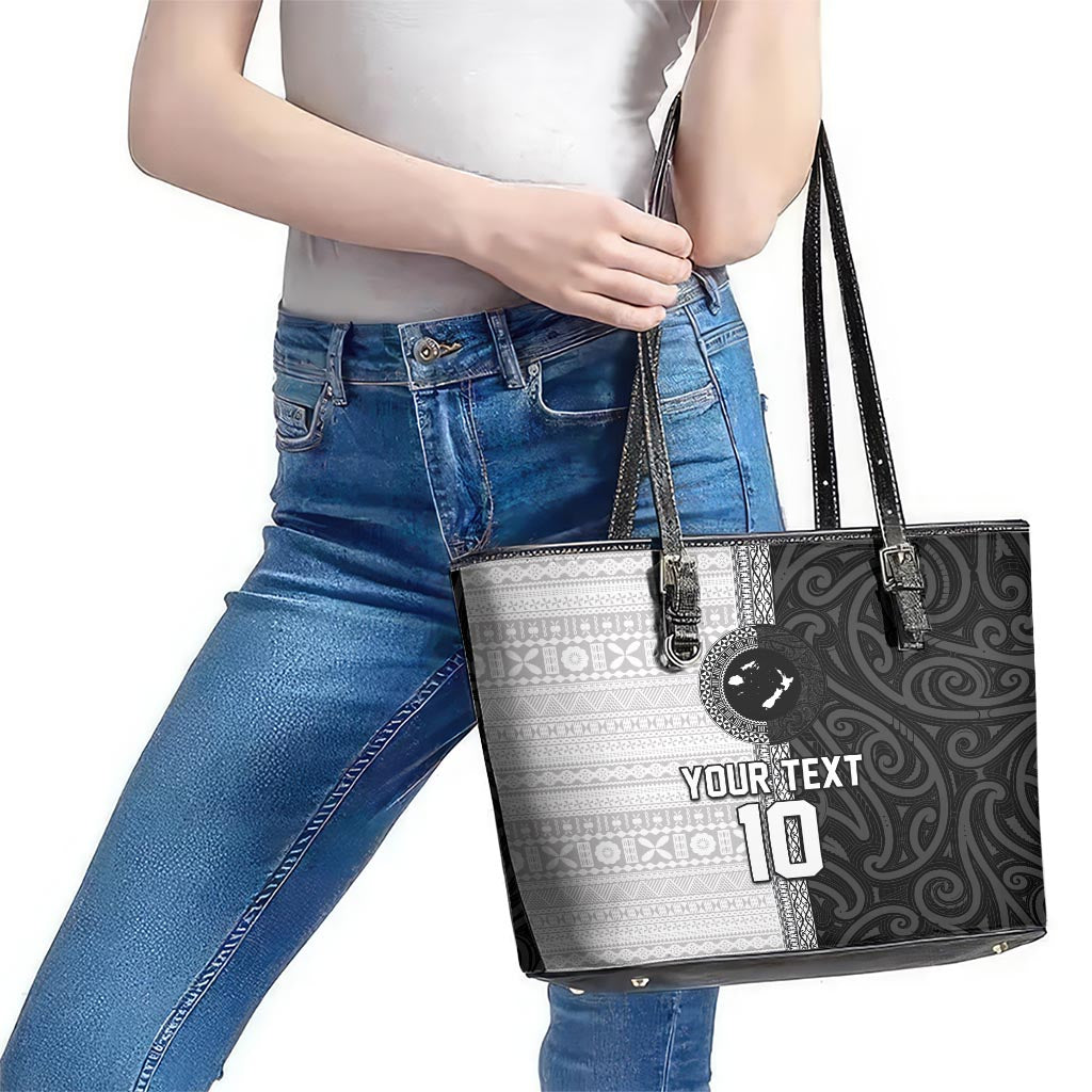 Custom Fiji and New Zealand Rugby Leather Tote Bag Tapa Mix Maori Pattern LT03 - Polynesian Pride