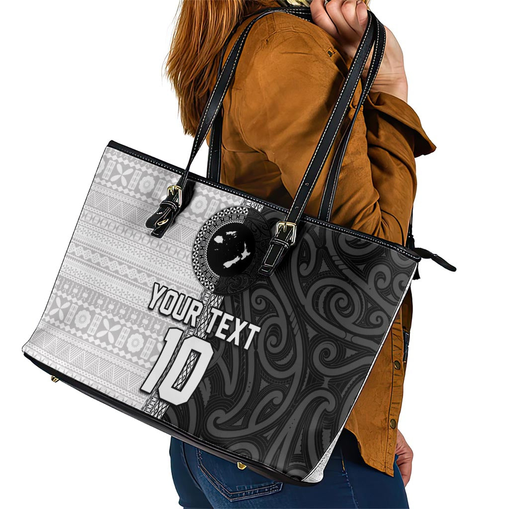Custom Fiji and New Zealand Rugby Leather Tote Bag Tapa Mix Maori Pattern LT03 - Polynesian Pride