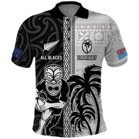 Custom Fiji and New Zealand Rugby Polo Shirt Tapa Mix Maori Pattern LT03 Black - Polynesian Pride