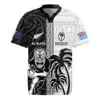 Custom Fiji and New Zealand Rugby Rugby Jersey Tapa Mix Maori Pattern LT03 Black - Polynesian Pride