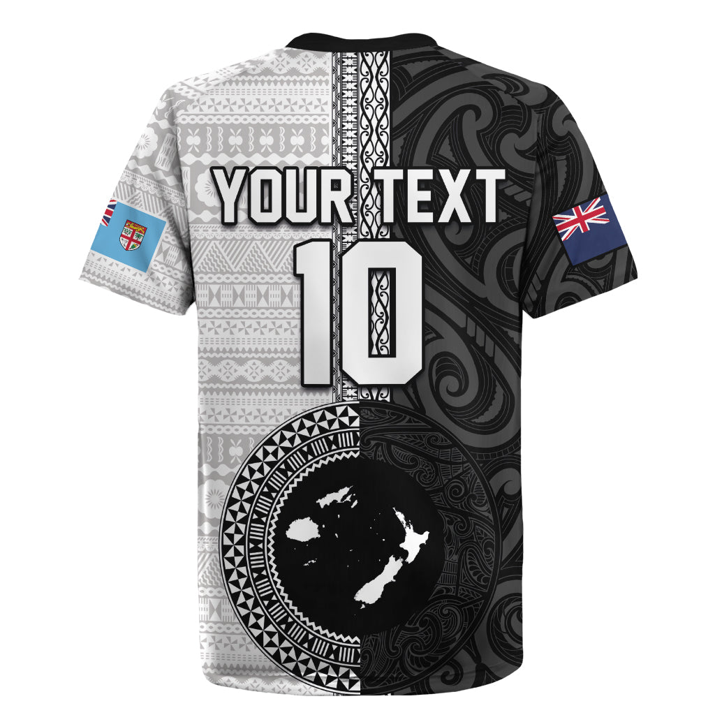 Custom Fiji and New Zealand Rugby Rugby Jersey Tapa Mix Maori Pattern LT03 - Polynesian Pride