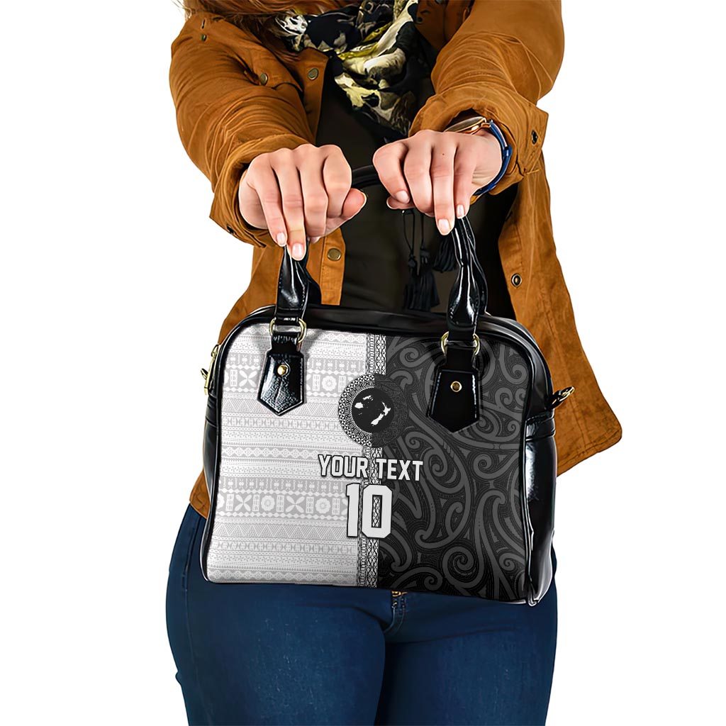 Custom Fiji and New Zealand Rugby Shoulder Handbag Tapa Mix Maori Pattern LT03 One Size Black - Polynesian Pride