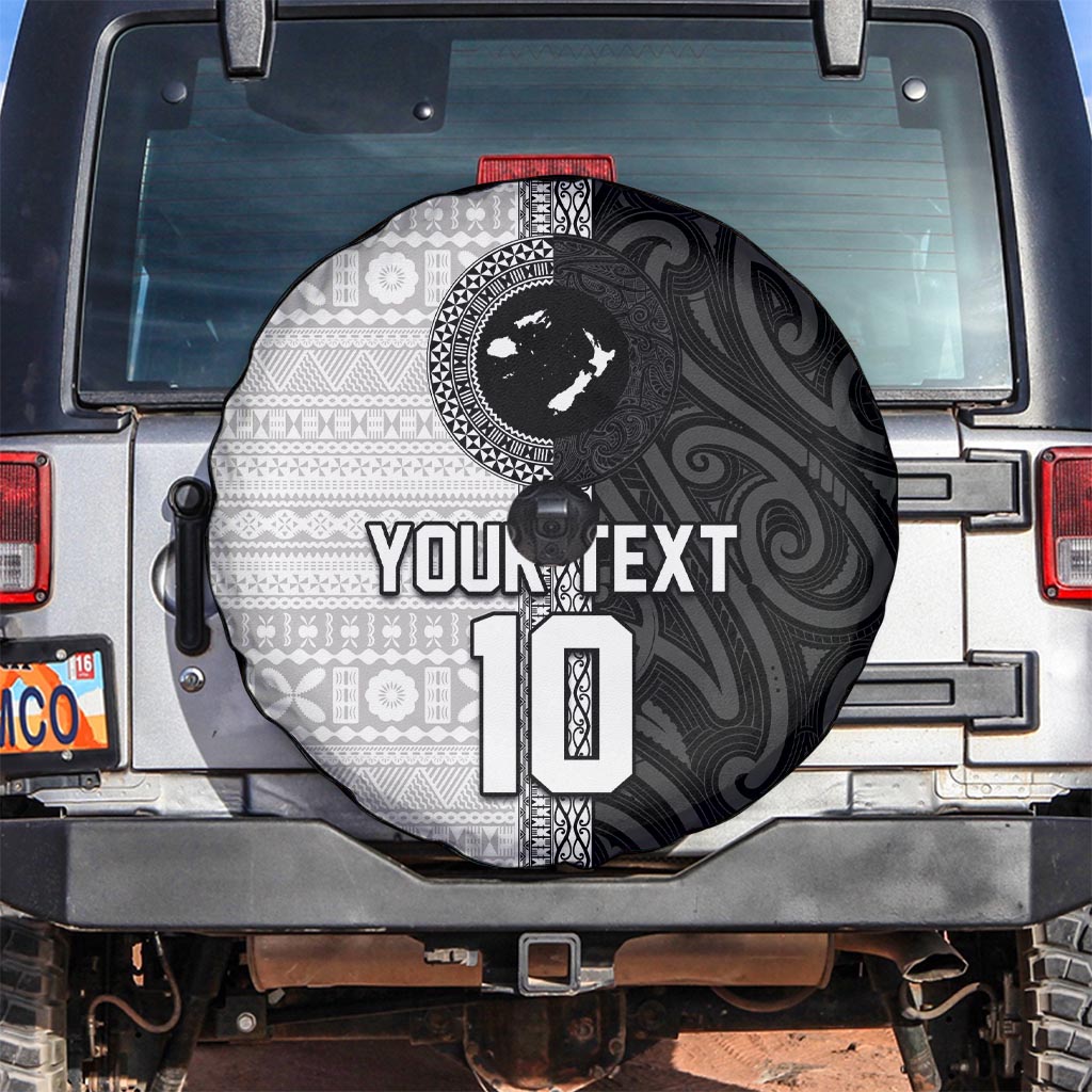 Custom Fiji and New Zealand Rugby Spare Tire Cover Tapa Mix Maori Pattern