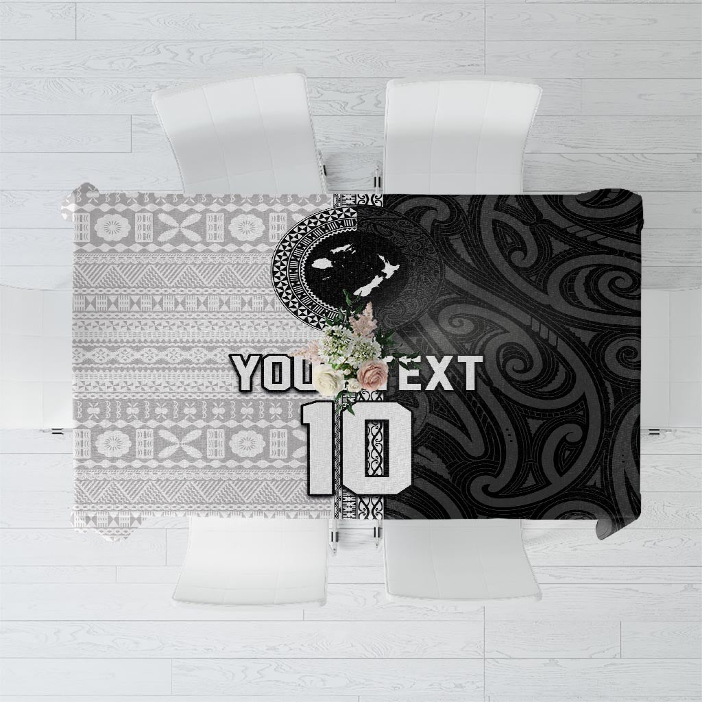 Custom Fiji and New Zealand Rugby Tablecloth Tapa Mix Maori Pattern LT03 Black - Polynesian Pride