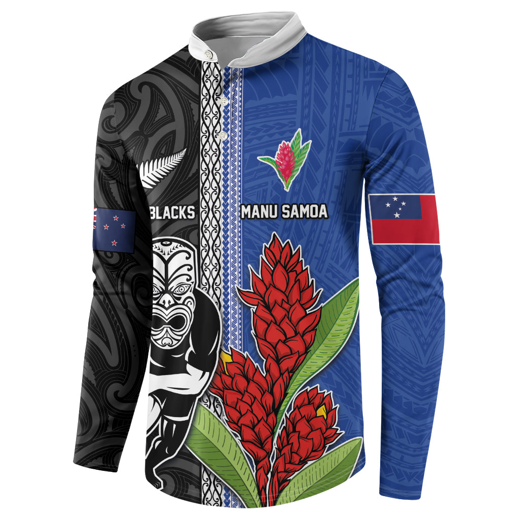 Custom Samoa and New Zealand Rugby Button Sweatshirt Teuila Samoan and Maori Warrior LT03 - Polynesian Pride