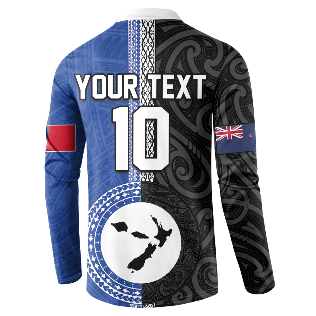 Custom Samoa and New Zealand Rugby Button Sweatshirt Teuila Samoan and Maori Warrior LT03 - Polynesian Pride