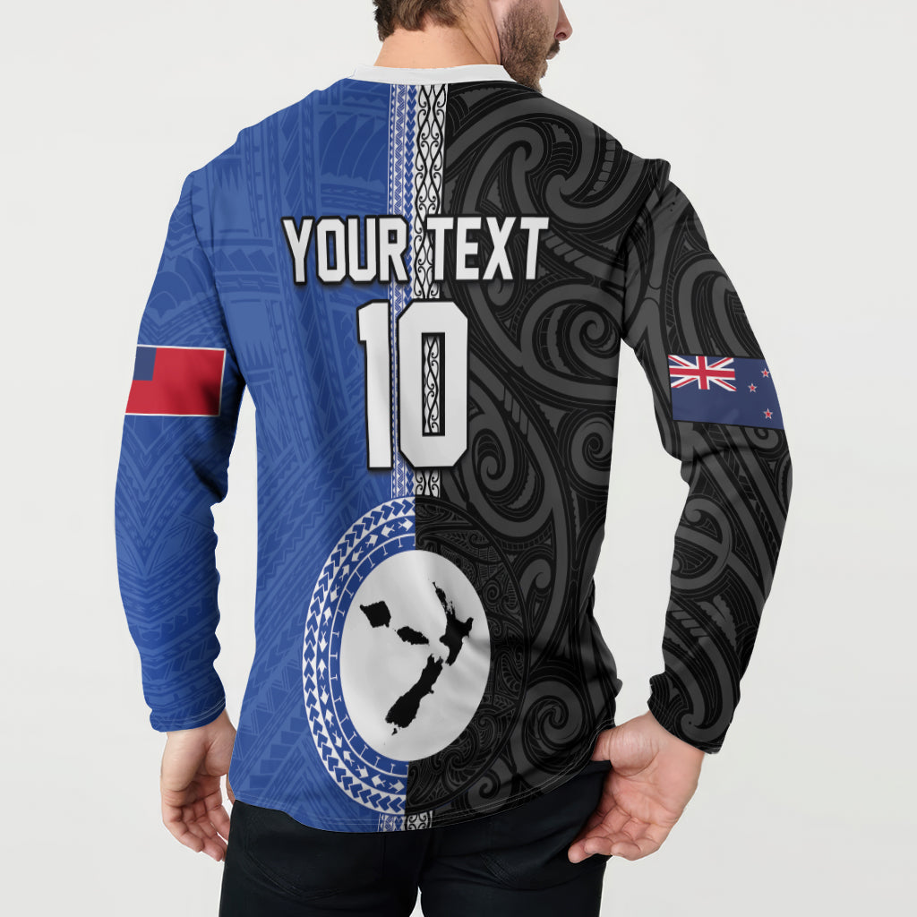 Custom Samoa and New Zealand Rugby Button Sweatshirt Teuila Samoan and Maori Warrior LT03 - Polynesian Pride