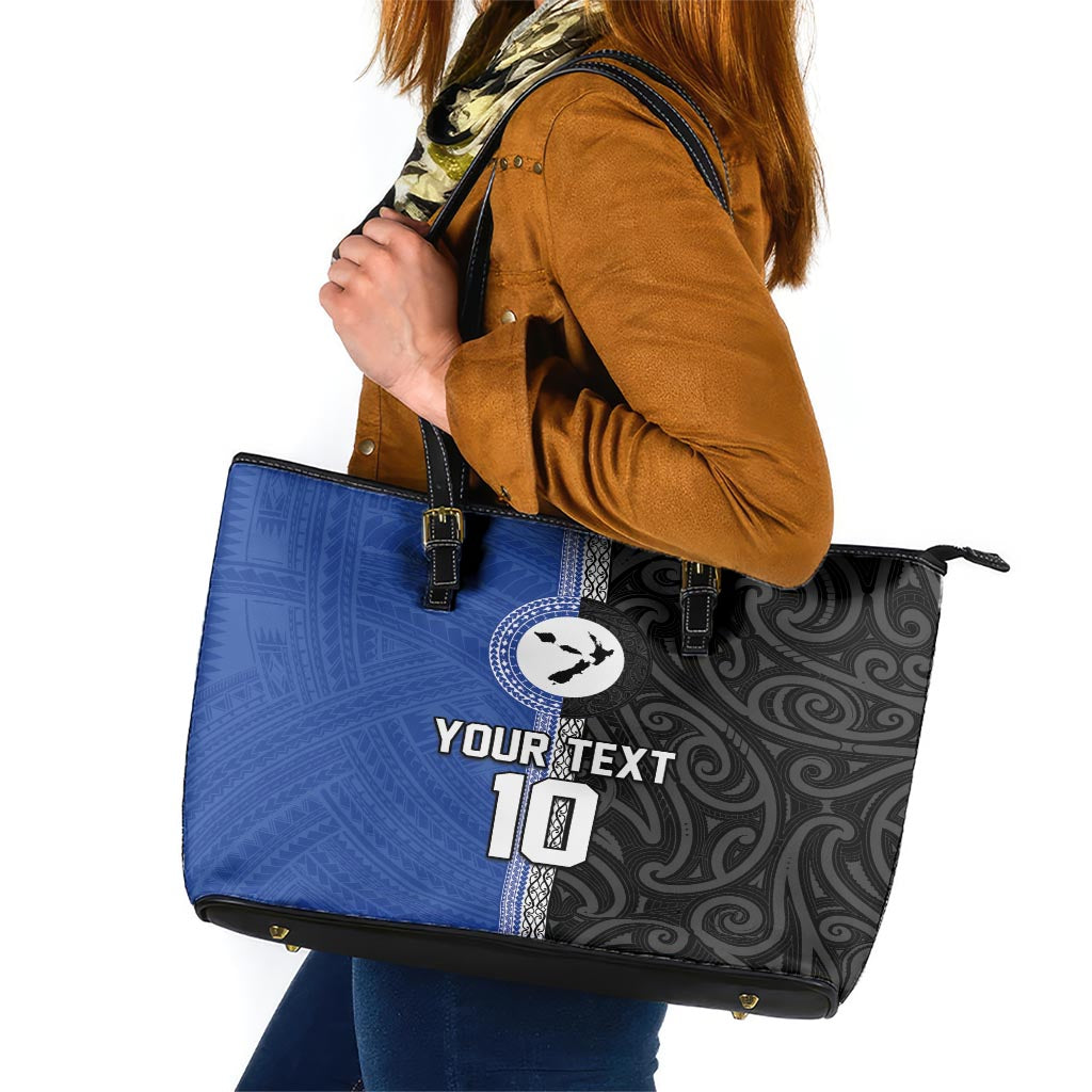 Custom Samoa and New Zealand Rugby Leather Tote Bag Teuila Samoan and Maori Warrior LT03 Black - Polynesian Pride