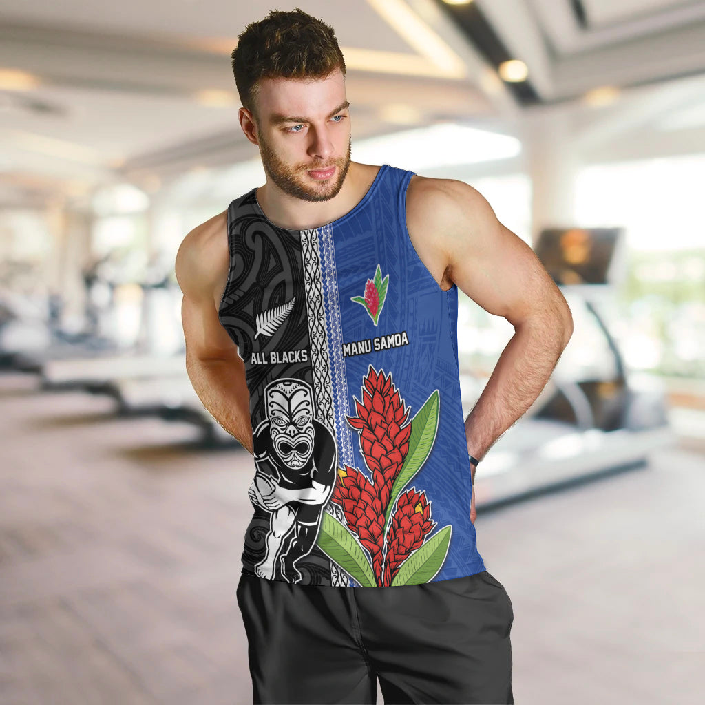 Custom Samoa and New Zealand Rugby Men Tank Top Teuila Samoan and Maori Warrior LT03 Black - Polynesian Pride