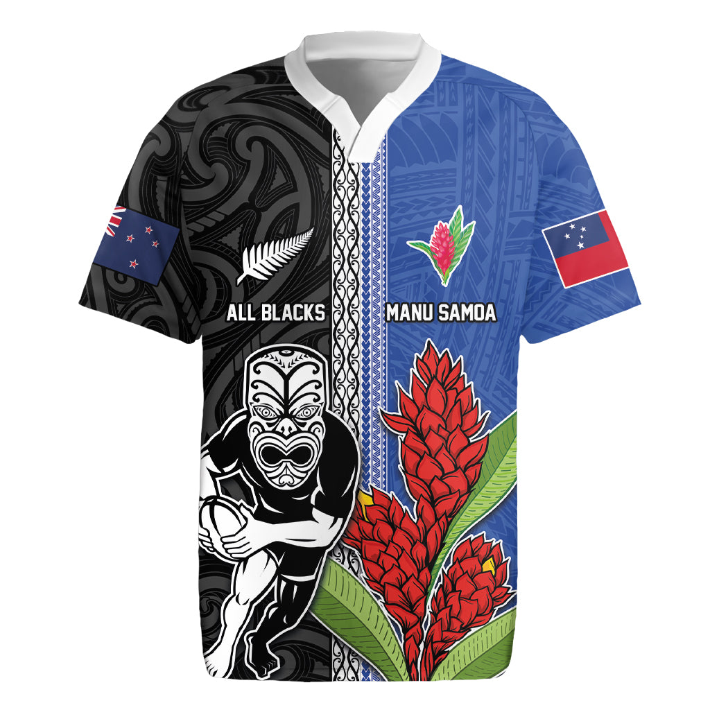 Custom Samoa and New Zealand Rugby Rugby Jersey Teuila Samoan and Maori Warrior LT03 Black - Polynesian Pride
