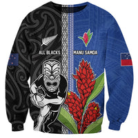 Custom Samoa and New Zealand Rugby Sweatshirt Teuila Samoan and Maori Warrior LT03 Unisex Black - Polynesian Pride