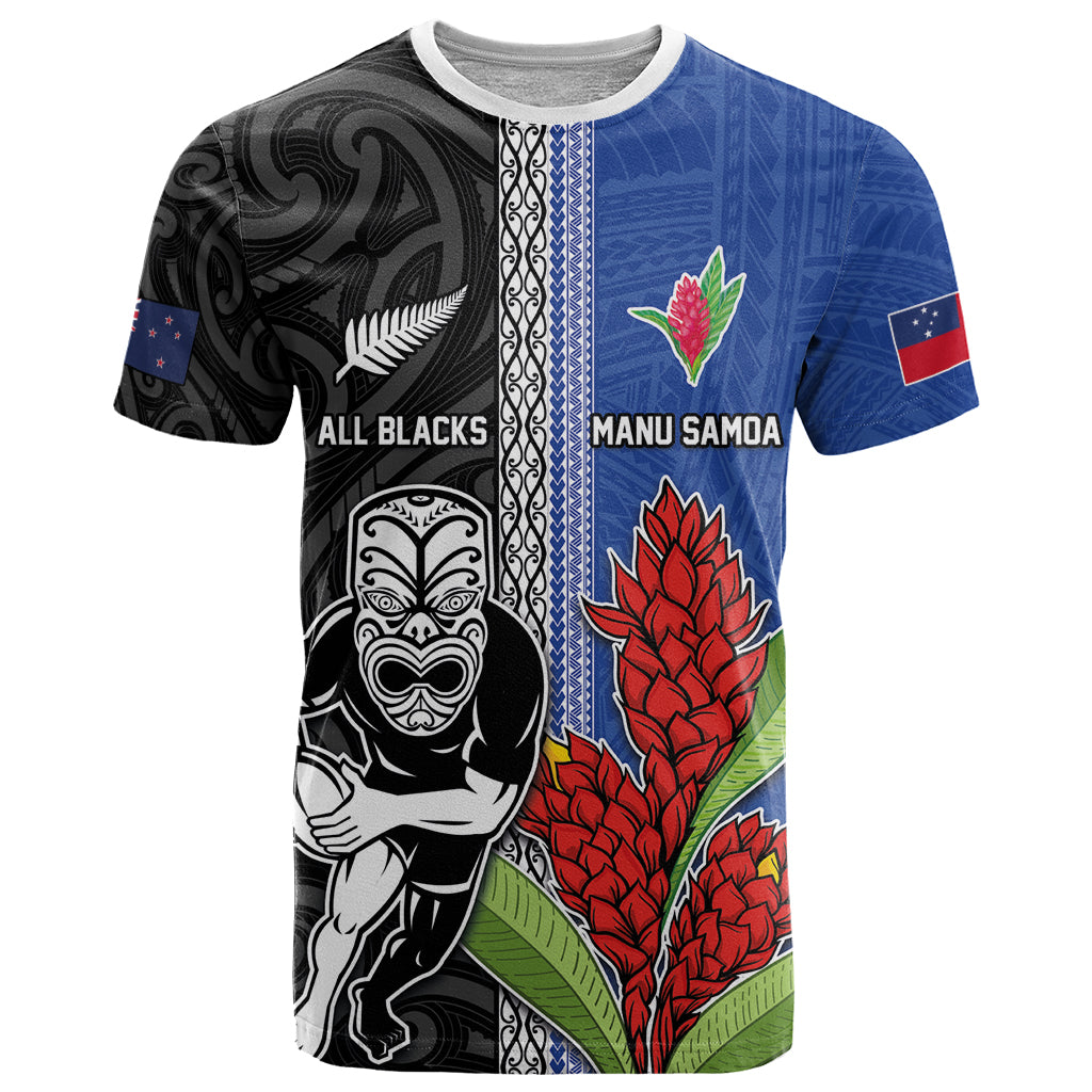 Custom Samoa and New Zealand Rugby T Shirt Teuila Samoan and Maori Warrior LT03 Black - Polynesian Pride