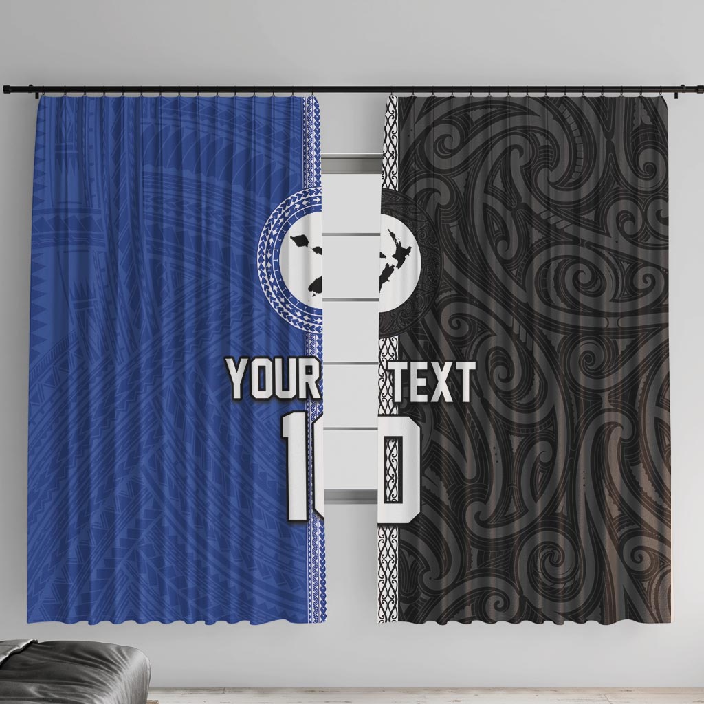 Custom Samoa and New Zealand Rugby Window Curtain Teuila Samoan and Maori Warrior LT03 With Hooks Black - Polynesian Pride