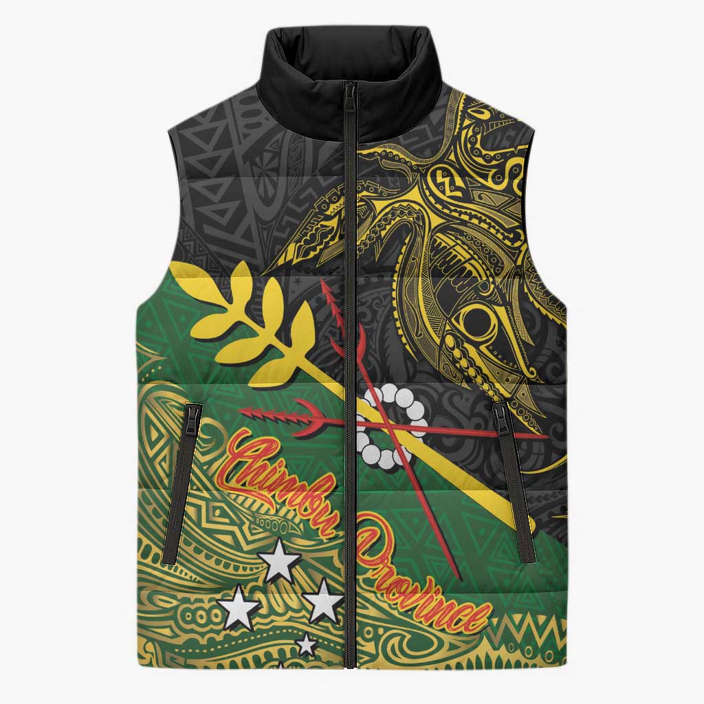 Personalized Chimpu Province Papua New Guinea Sleeveless Puffer Jacket Bird-of-paradise Art Tattoo and Melanesian Motifs LT03 Unisex Black - Polynesian Pride