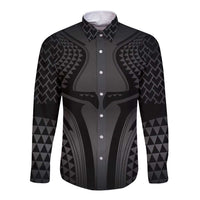 Hawaiian Kakau Art Tattoos Aquaman Style Long Sleeve Button Shirt Special Edition LT03 Unisex Black - Polynesian Pride