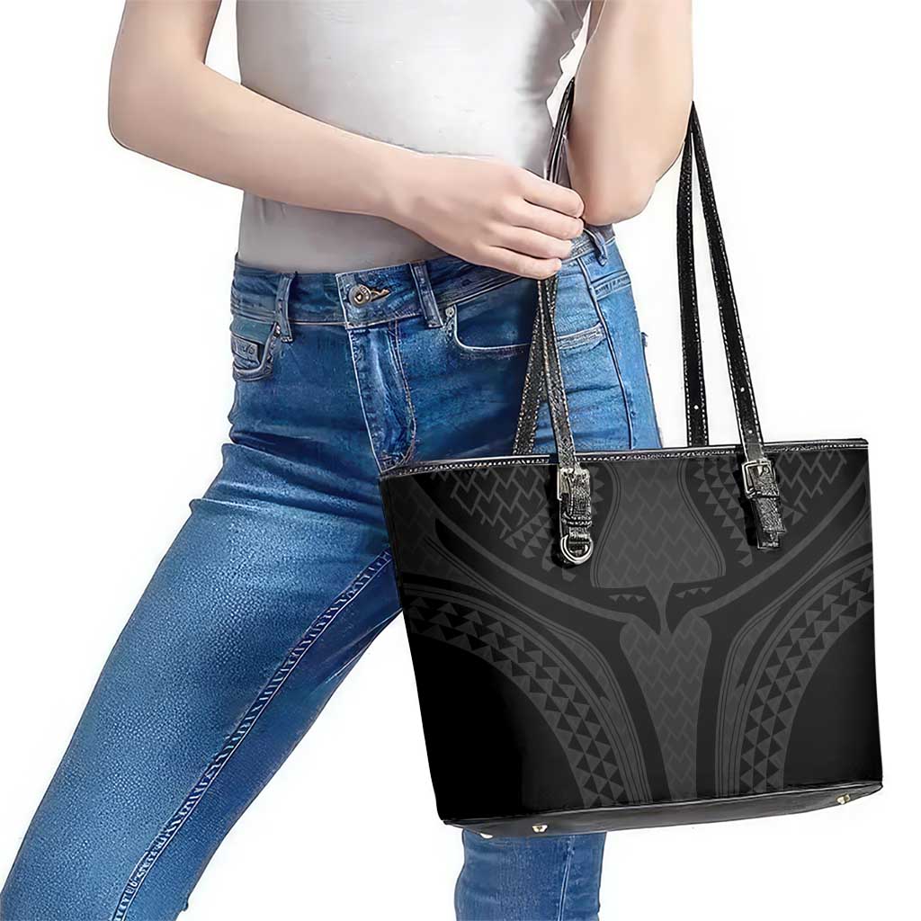 Hawaiian Kakau Art Tattoos Aquaman Style Leather Tote Bag Black Version LT03 - Polynesian Pride