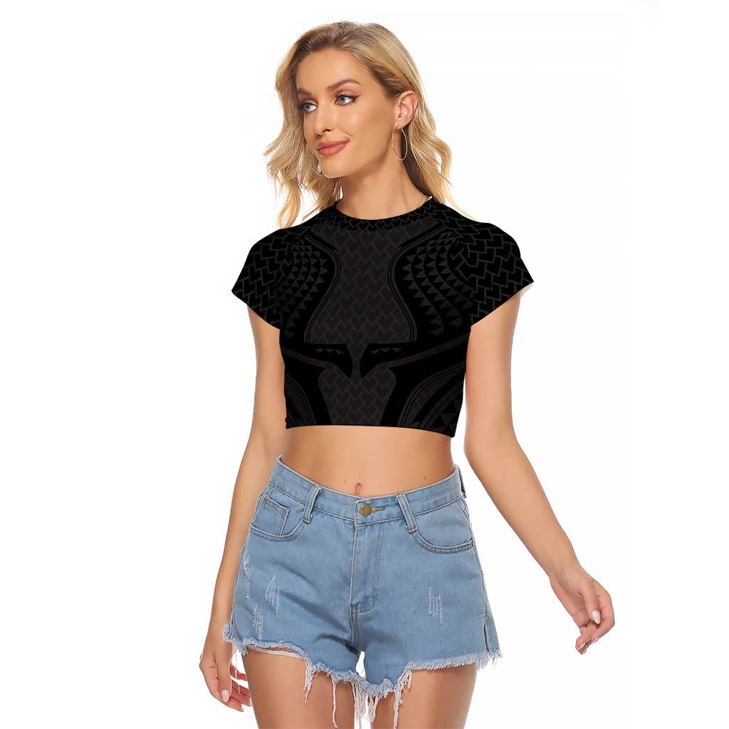 Hawaiian Kakau Art Tattoos Aquaman Style Raglan Cropped T Shirt Black Version LT03 Female Black - Polynesian Pride