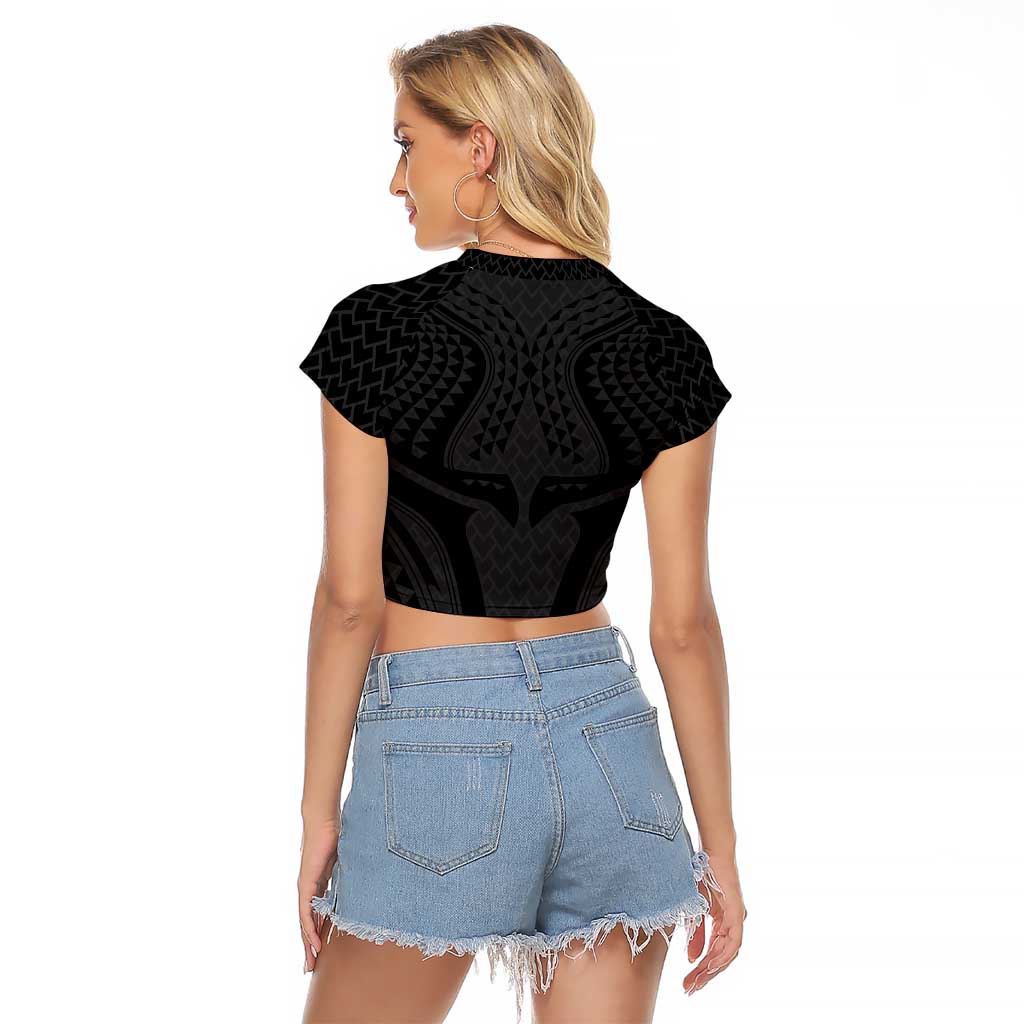Hawaiian Kakau Art Tattoos Aquaman Style Raglan Cropped T Shirt Black Version LT03 - Polynesian Pride