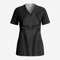 Hawaiian Kakau Art Tattoos Aquaman Style Scrub Top Black Version LT03 Adult Black - Polynesian Pride